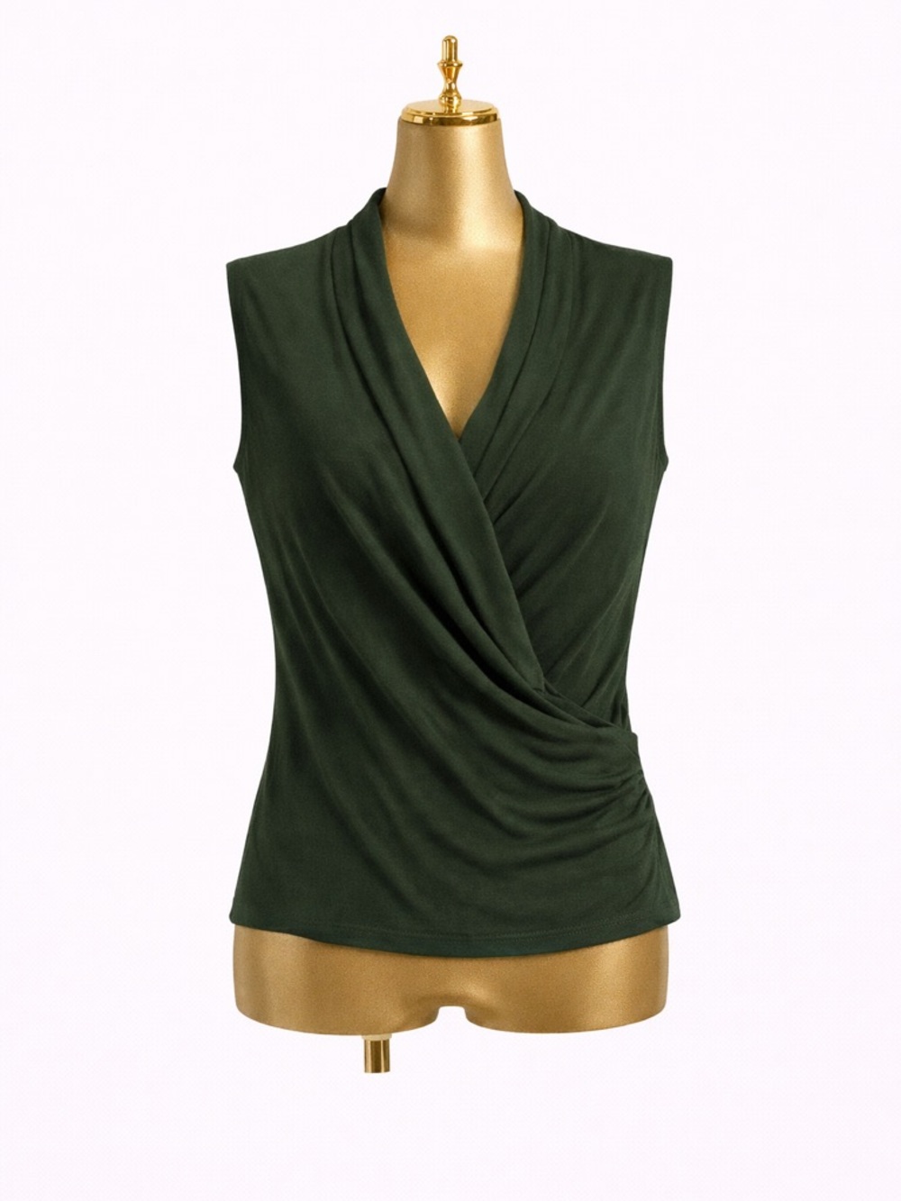 Sleeveless Wrap Front Top in Dark Green